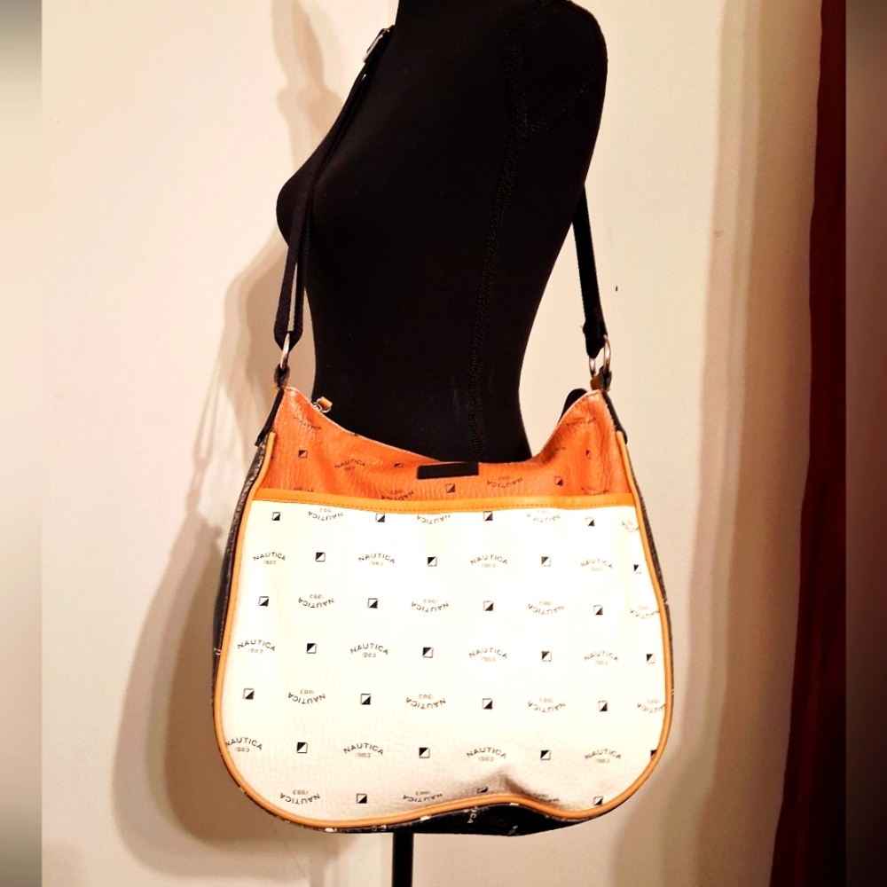 Used Nautica Stylish White and Brown/black Women's Bag